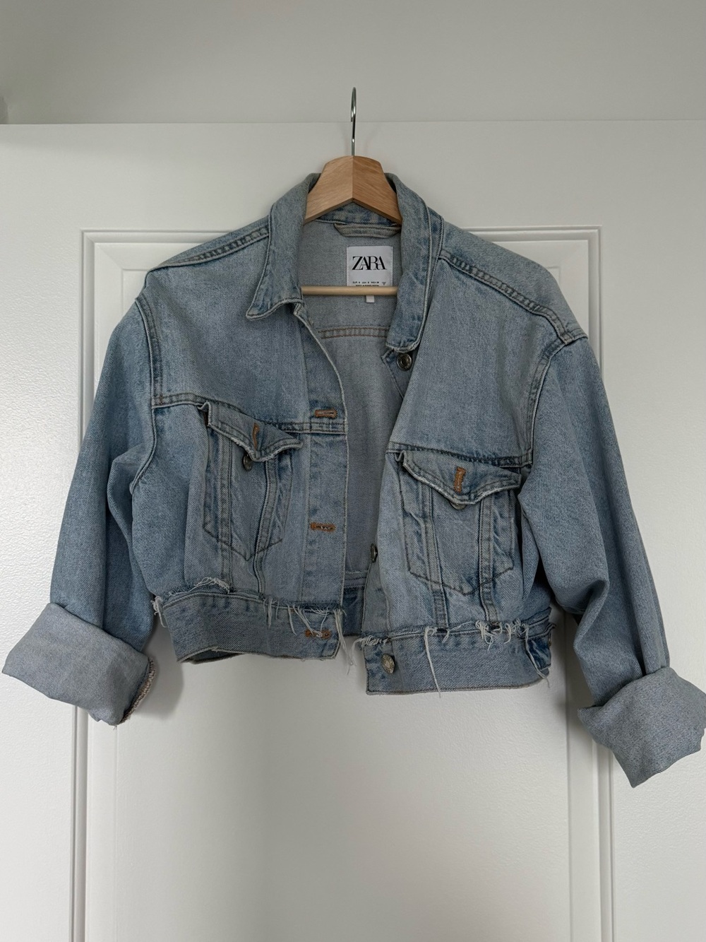 ZARA Faded Light Blue Cropped Denim Jacket